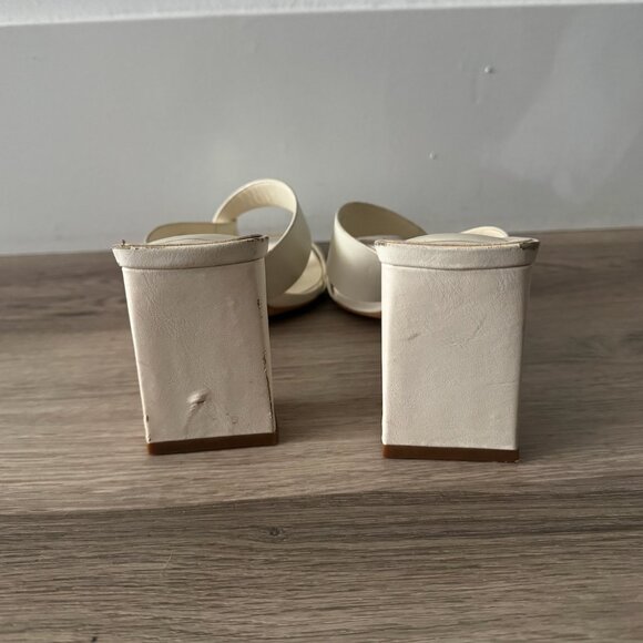 Zara Block Heel Cream/White Leather Twist Sandals - Picture 6 of 7